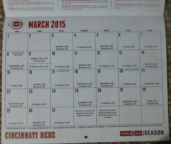 Cincinnati Reds 2015 Calendar