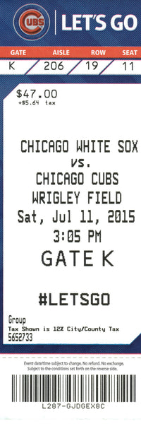 Chicago Cubs Ticket Stub 2015 07/11/15 Box Office Stock