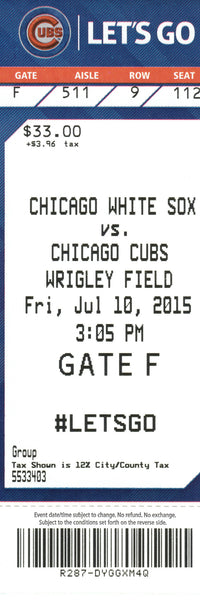 Chicago Cubs Ticket Stub 2015 07/10/15 Box Office Stock
