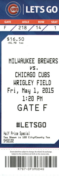 Chicago Cubs Ticket Stub 2015 05/01/15 Russell Home Run Box Office Stock