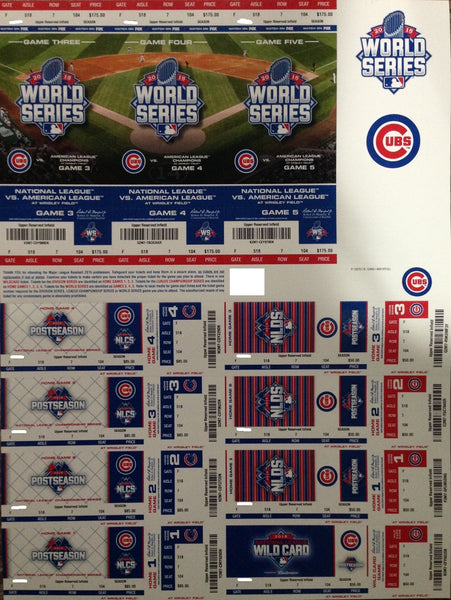Chicago Cubs 2015 Playoff Strip Unused Postseason NLCS NLDS World Series Ticket Stub